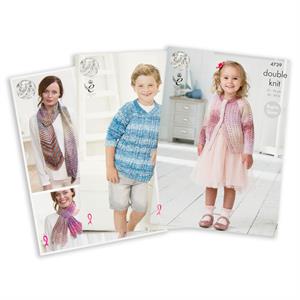 King Cole Double Knit Set of 3 Patterns - 4 Child Sweaters & Cardigans with 5 Accessory Patterns - 536643
