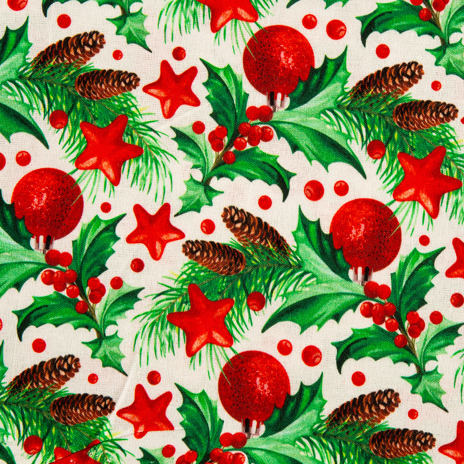 Fabric Freedom Christmas Digital Print 100% Quilting Cotton Fabric - Pick N Mix - 4 x 0.5m by 112cm/44" Wide - 2m in Total - Winter Foliage, Berries & Baubles