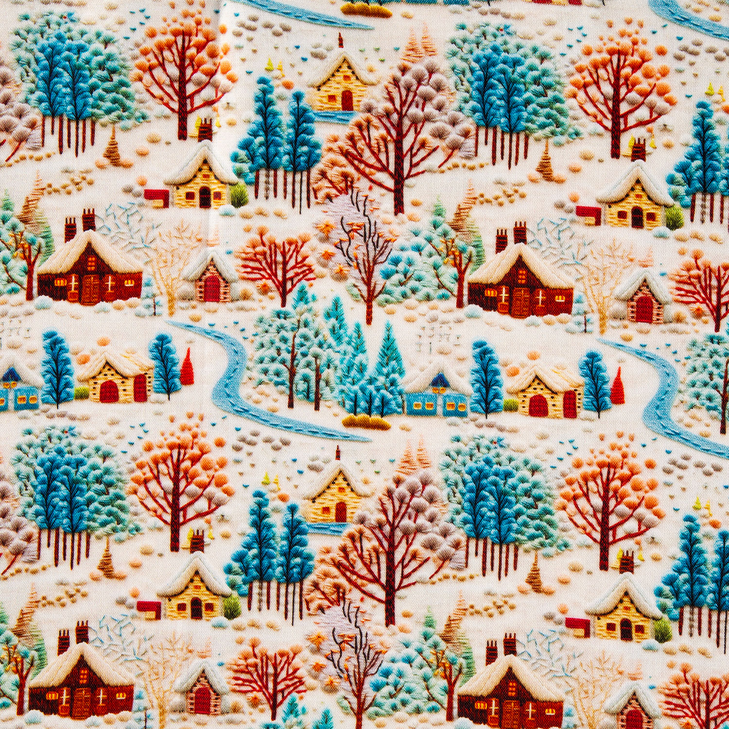 Fabric Freedom Christmas Digital Print 100% Quilting Cotton Fabric - Pick N Mix - 4 x 0.5m by 112cm/44" Wide - 2m in Total - Knitted Winter Village Blues