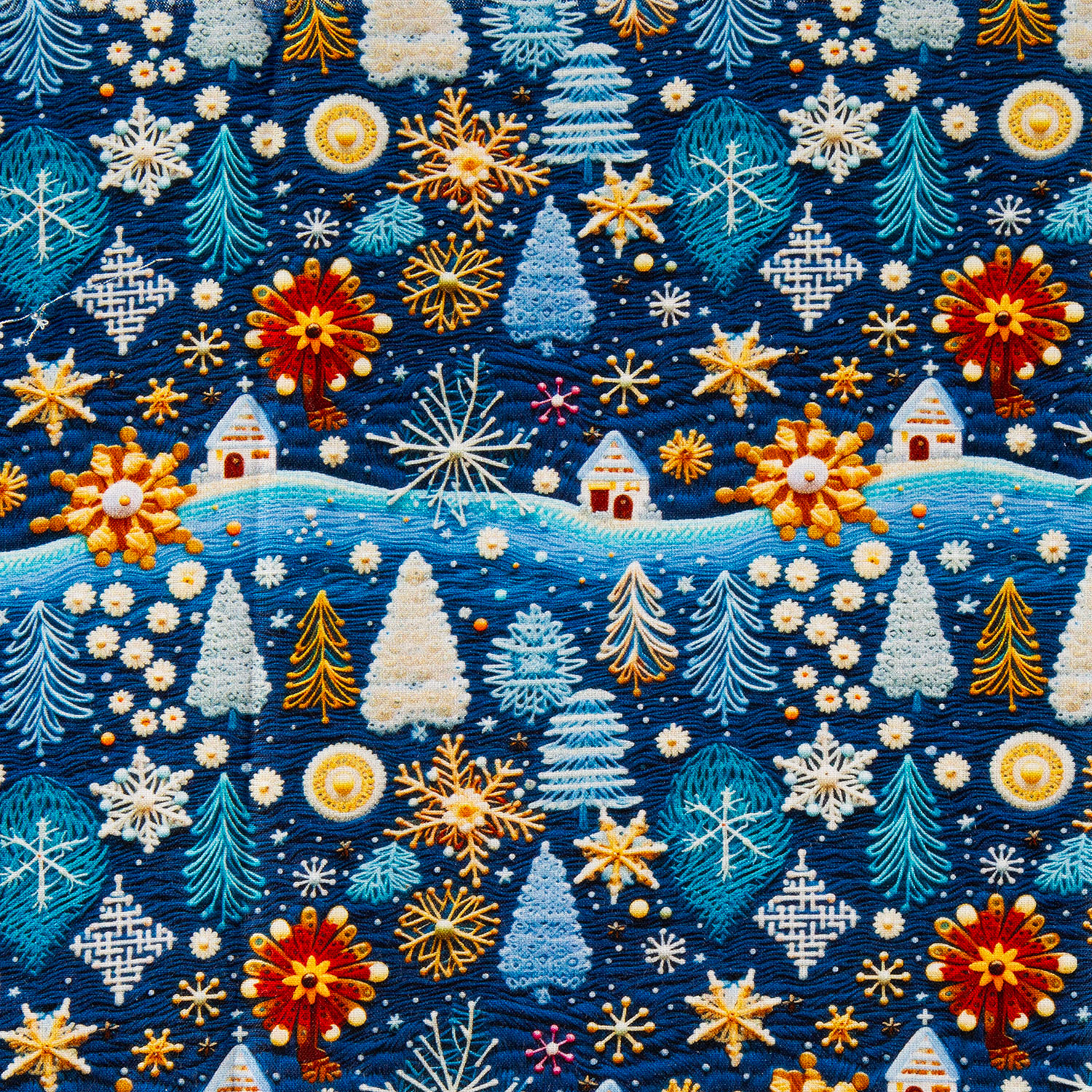 Fabric Freedom Christmas Digital Print 100% Quilting Cotton Fabric - Pick N Mix - 4 x 0.5m by 112cm/44" Wide - 2m in Total - Knitted Snowflakes & Trees