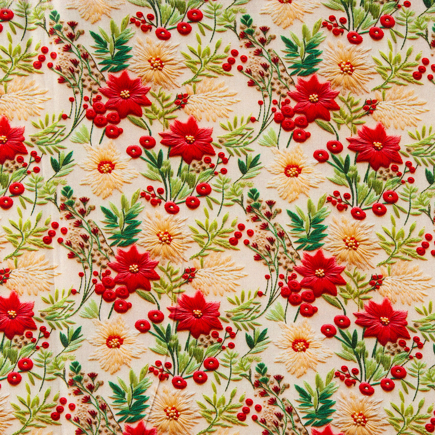 Fabric Freedom Christmas Digital Print 100% Quilting Cotton Fabric - Pick N Mix - 4 x 0.5m by 112cm/44" Wide - 2m in Total - Knitted Poinsettia