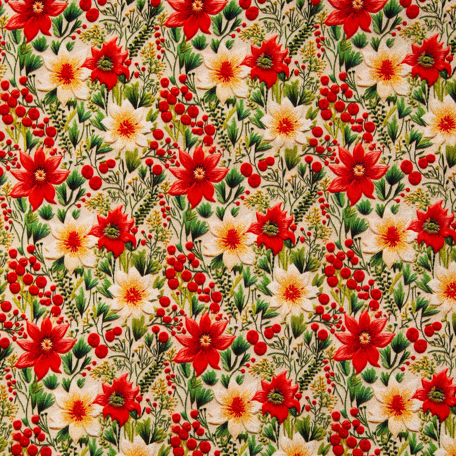 Fabric Freedom Christmas Digital Print 100% Quilting Cotton Fabric - Pick N Mix - 4 x 0.5m by 112cm/44" Wide - 2m in Total - Knitted Poinsettia Mini