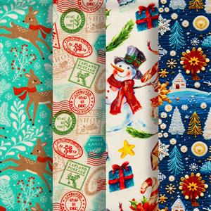 Fabric Freedom Christmas Digital Print 100% Quilting Cotton Fabric - Pick N Mix - 4 x 0.5m by 112cm/44" Wide - 2m in Total - 543207