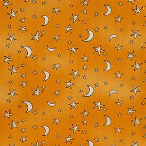 Clothwork Halloween Parade Moon & Stars Orange 0.5m Fabric Length - 543780