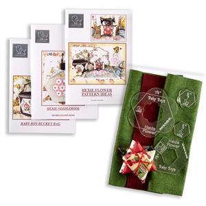 Cross Patch Christmas Hexie Flower Baby Boys Template Set with 3 Patterns, Wool & Mini Fabric Bundle - 547441