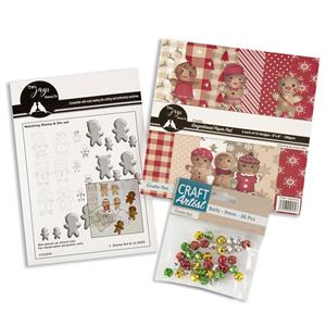 Two Jays Stamp & Die set 243 with Coordinating Paper pad - Sams Gingerbread with 36 x 9mm Jingle Bells - 617110