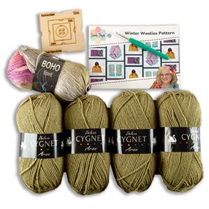 Sarah Payne Crochets Olive Winter Woolies Kit - Incudes: Pattern, 5 Balls of Yarn, Pom Pom Maker & 5.5mm Crochet Hook - 665343