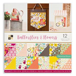DCWV Butterflies & Flowers 12x12" Paper Pad Premium Stack - 36 Sheets - 682182