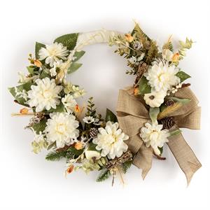 Dawn Bibby Cream Dahlia & Pumpkin Wrapped Wreath - 704985