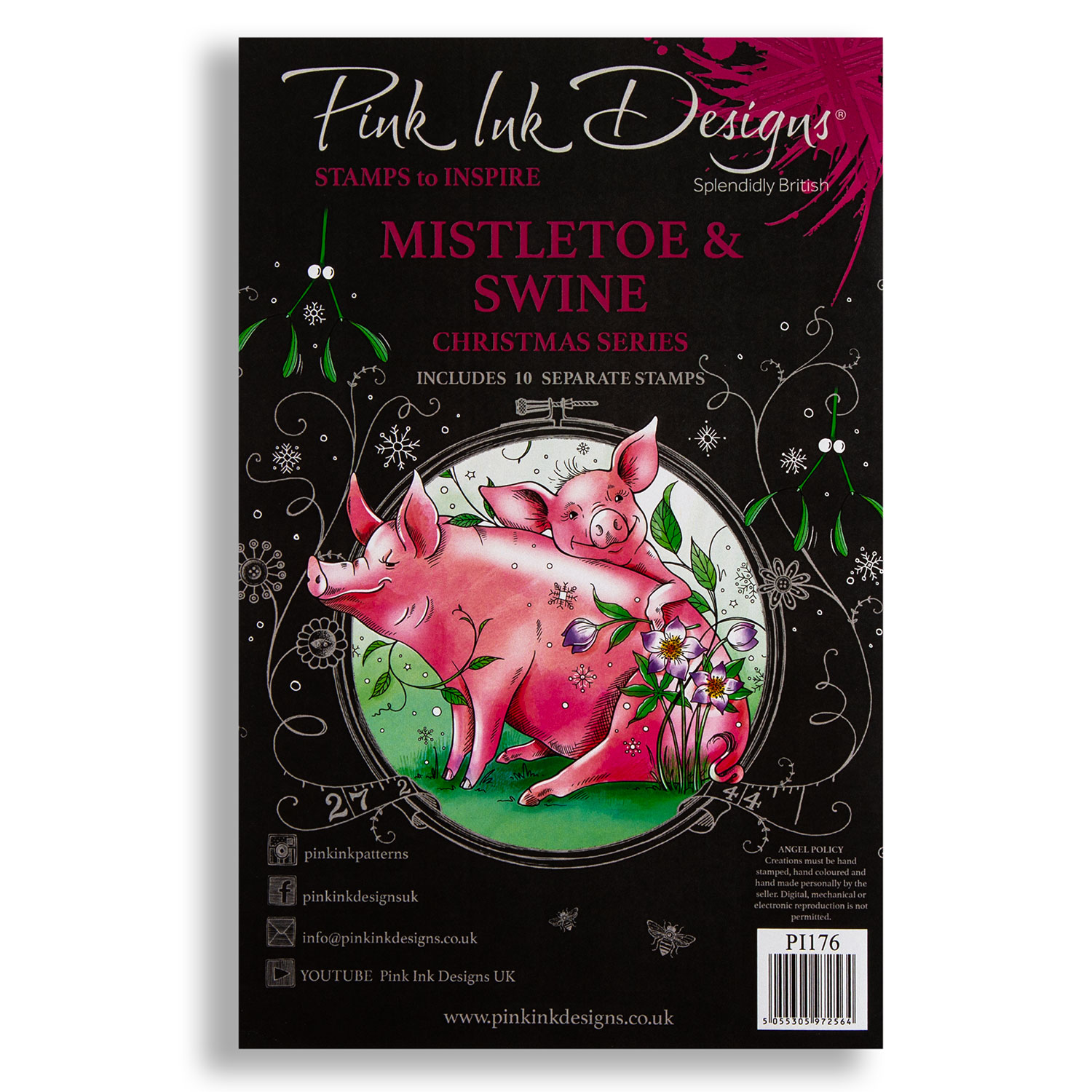 Pink Ink Designs 6"x 8" Stamps Sets Pick-n-Mix - Choose 2 - Mistletoe & Swine - 10 Stamps