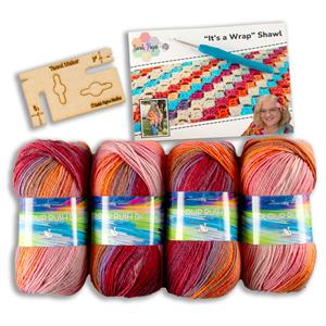 Sarah Payne Crochets "It's a Wrap" Watermelon Shawl Kit - Includes: 4 Balls of Watermelon Yarn, Tassel Maker & Pattern - 725097