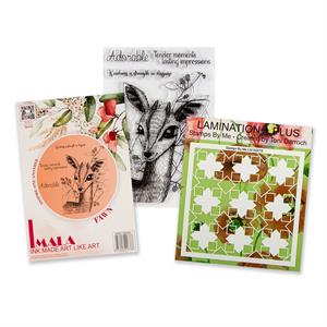 IMALA Stamp Set Fawn - 4 Stamps-  with Lattice Pattern 6x6" Stencil - 759998