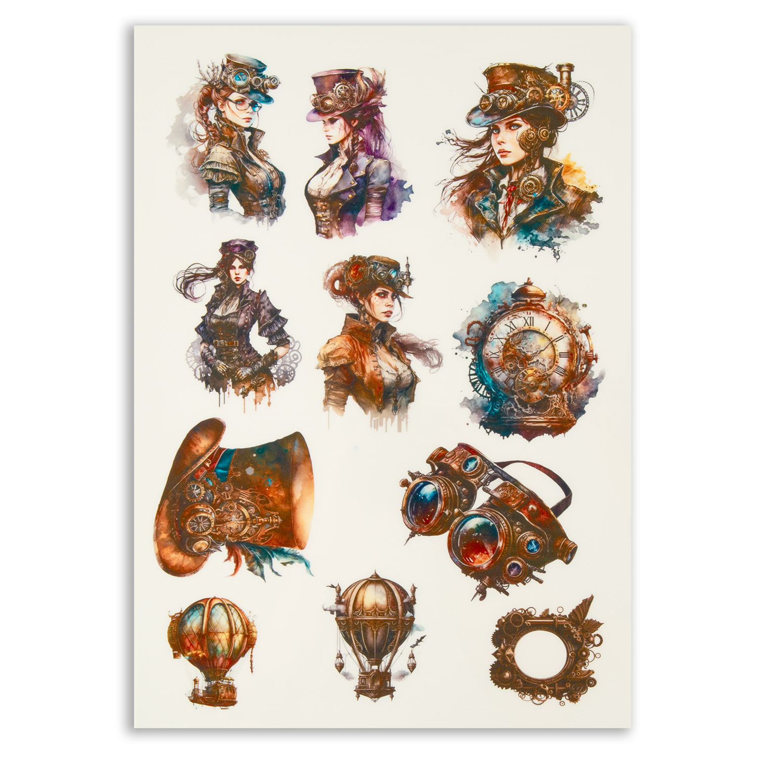 Emlems 4 x A4 Transparent Steampunk Sticker Sheets - Choose any 4 - Design 1