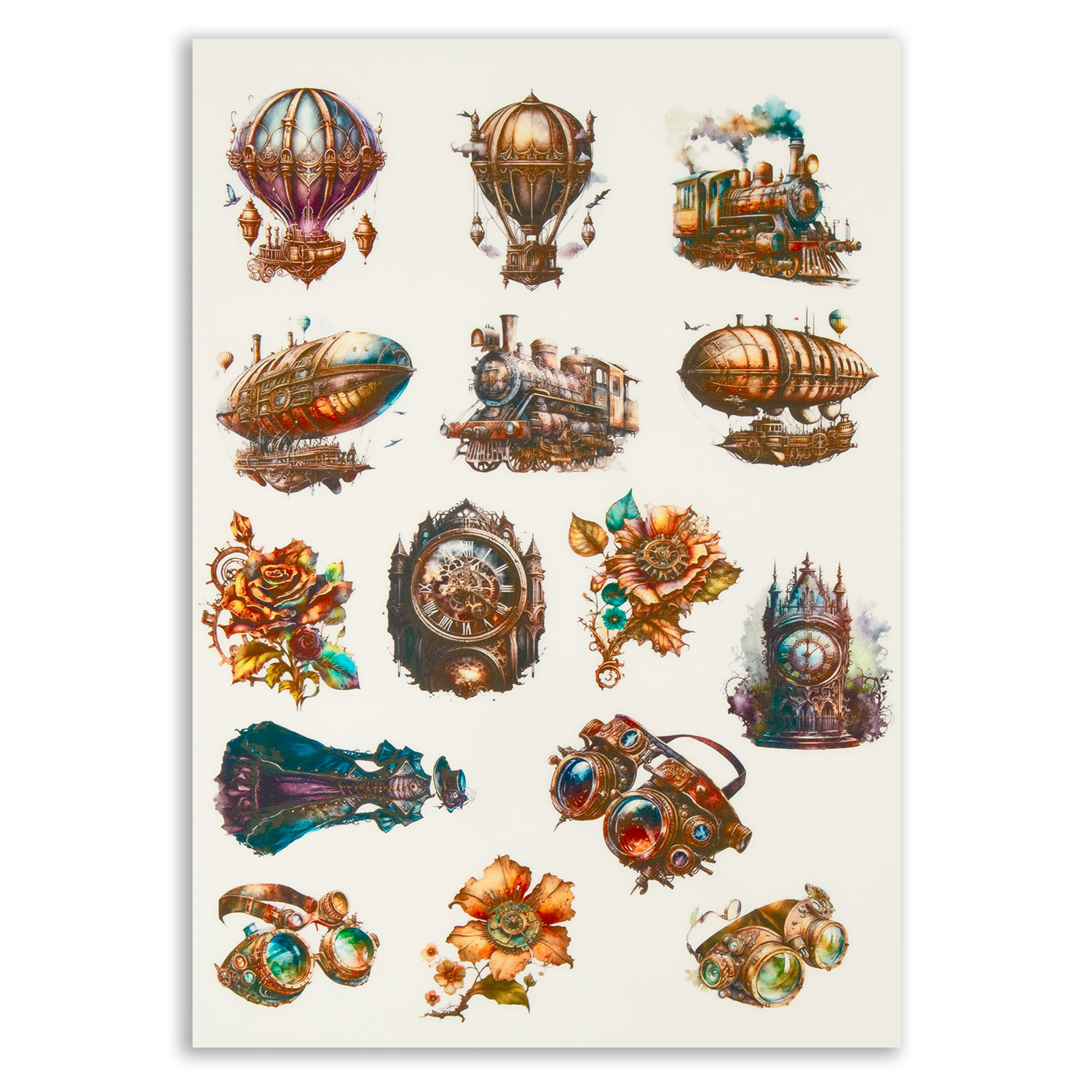 Emlems 4 x A4 Transparent Steampunk Sticker Sheets - Choose any 4 - Design 3