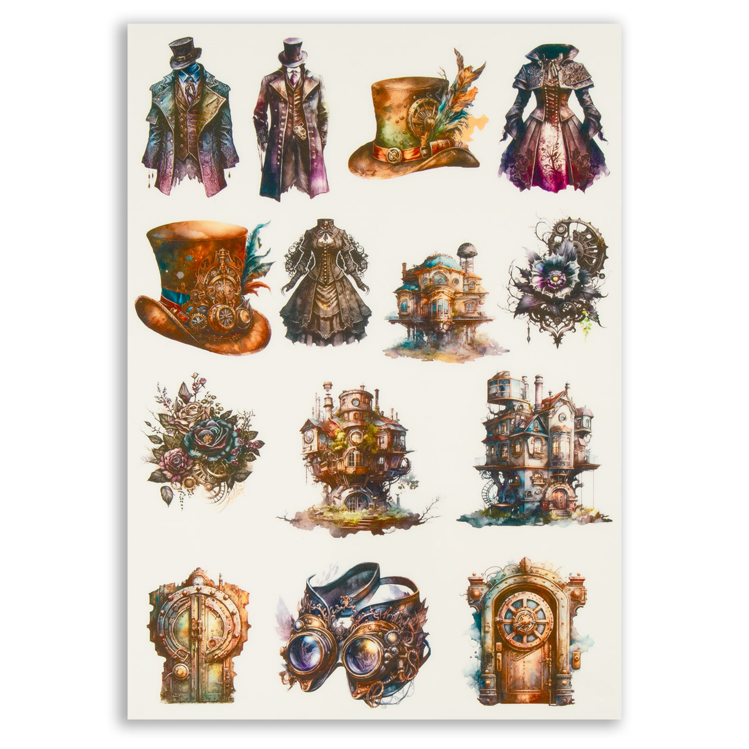 Emlems 4 x A4 Transparent Steampunk Sticker Sheets - Choose any 4 - Design 4