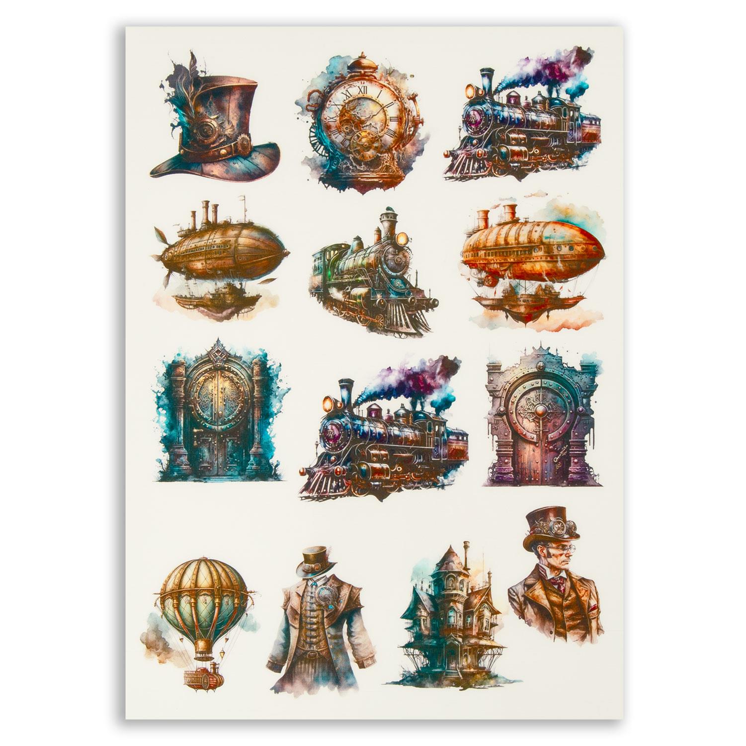 Emlems 4 x A4 Transparent Steampunk Sticker Sheets - Choose any 4 - Design 5