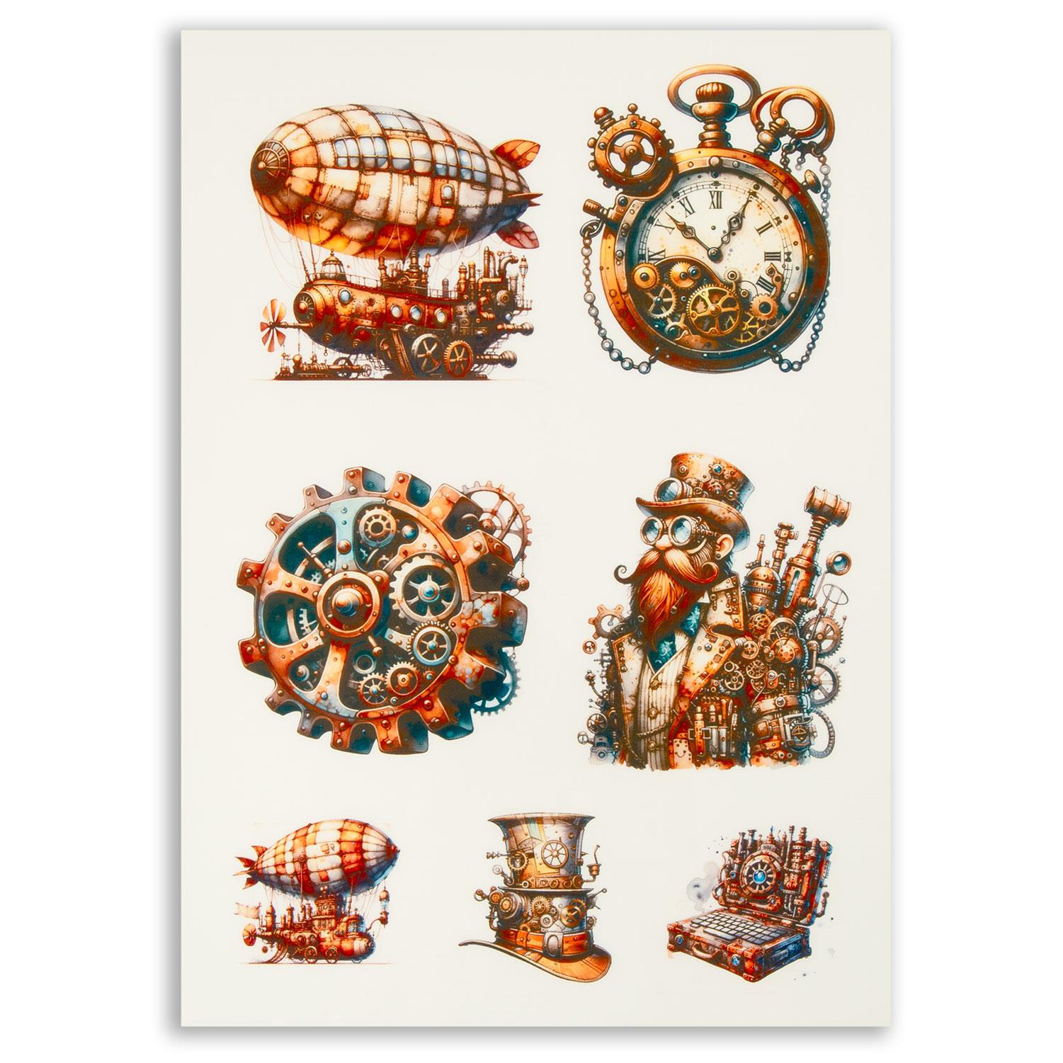 Emlems 4 x A4 Transparent Steampunk Sticker Sheets - Choose any 4 - Design 6