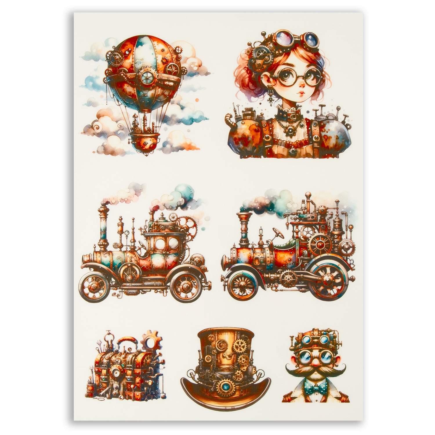 Emlems 4 x A4 Transparent Steampunk Sticker Sheets - Choose any 4 - Design 7