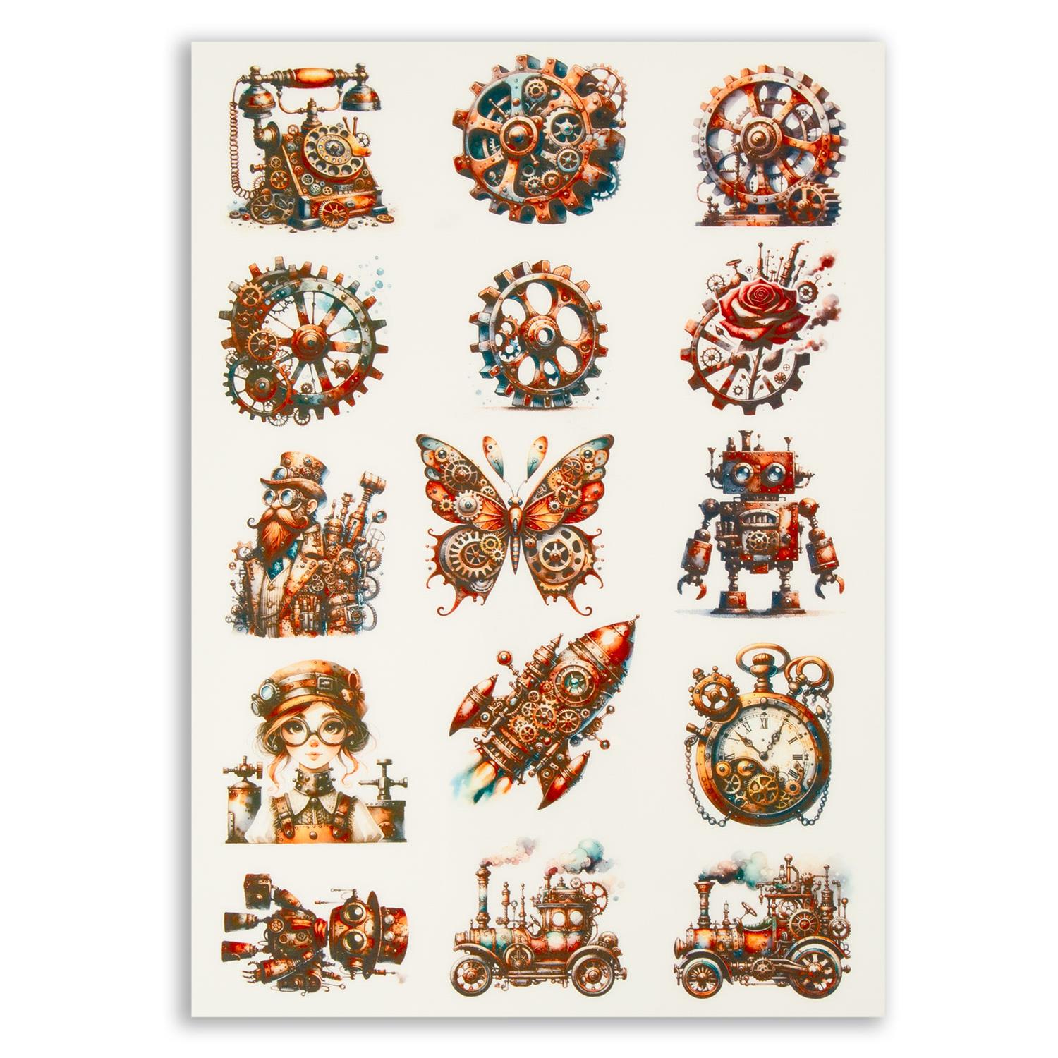 Emlems 4 x A4 Transparent Steampunk Sticker Sheets - Choose any 4 - Design 8