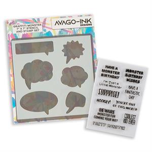 AVAGO-INK Graffiti Monster Stencil & Stamp Set - 10 Stamps & 1 Stencil - 773798