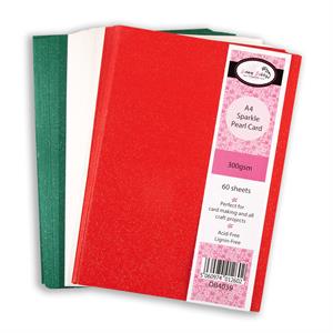 Dawn Bibby Creations 60 x Sparkle Pearl Card - Red, Gold, Green - 794956