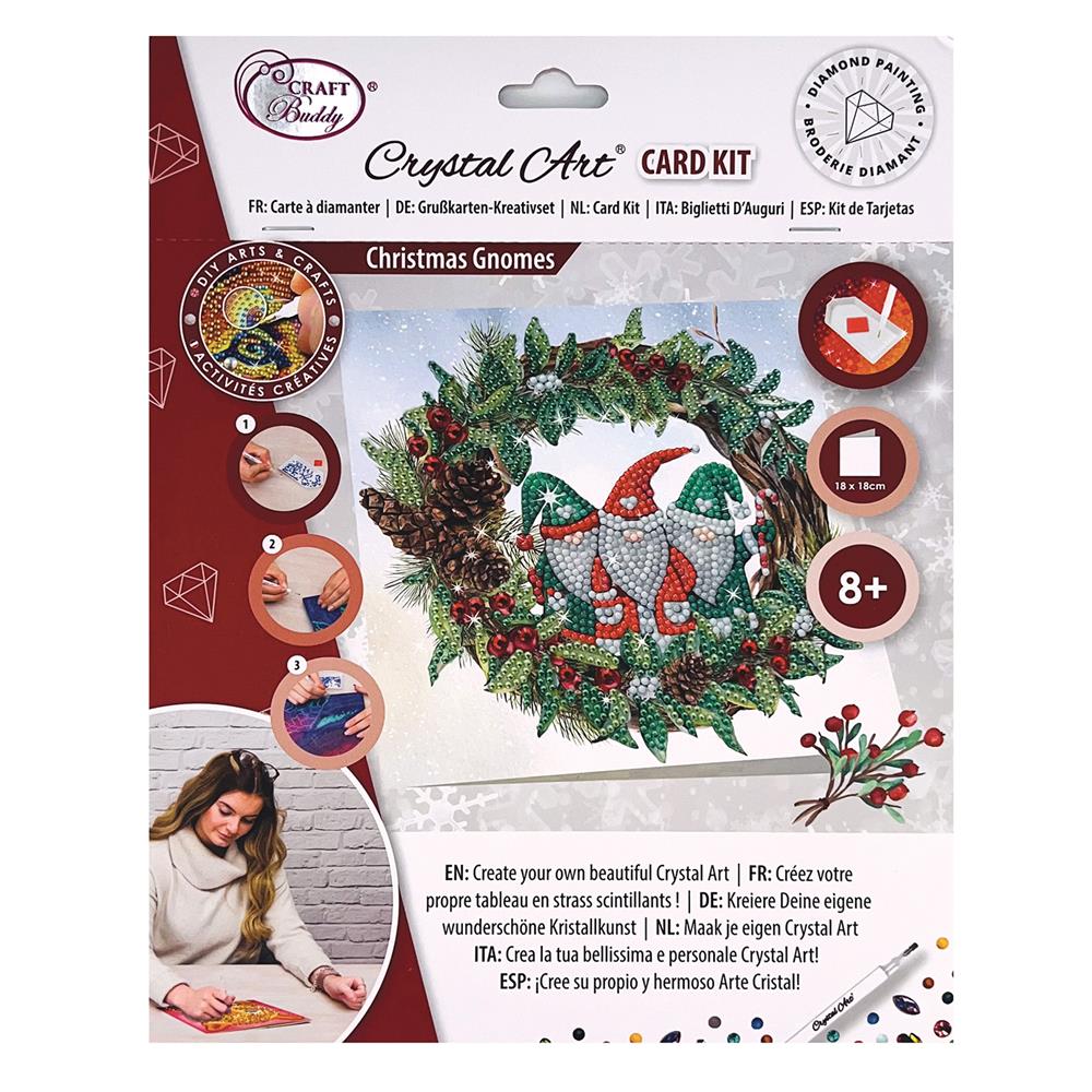 Crystal Art 4 x 18x18cm Pick n Mix Festive Cards - Christmas Gnomes