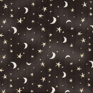 Clothwork Halloween Parade Moon & Stars Black 0.5m Fabric Length - 854080