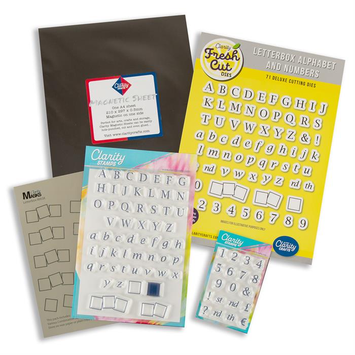 Clarity Crafts Letterbox Alphabet & Numbers Stamp, Mask and Die Set ...