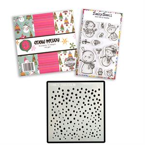 Funky Fossil Snow Merry Mini Collection - A6 Snowfolk Stamp Set, 6x6" Snow Merry Paper Pad & Snow Storm Stencil - 938156