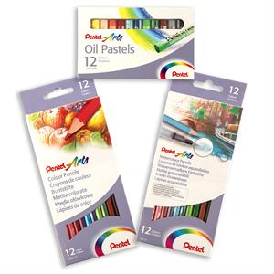 Pentel Artist Essentials - 12 x Coloured Pencils, 12 x Watercolour Pencils & 12 x Oil Pastels  - 948082
