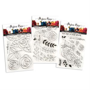Paper Rose Studios 3 x Stamp Sets - Ella's Garden Scribble Roses - 32 Stamps - 990138