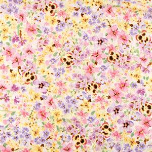 Six Penny Memories Pansy Print Silk Satin Polyester Fabric - 1m x 150cm Wide - 994282